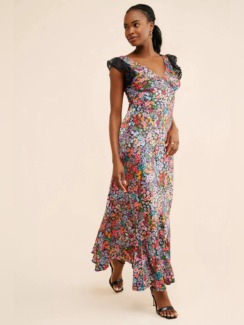 SALE Beach Riot Elodie Floral Maxi Dress M Black Lace